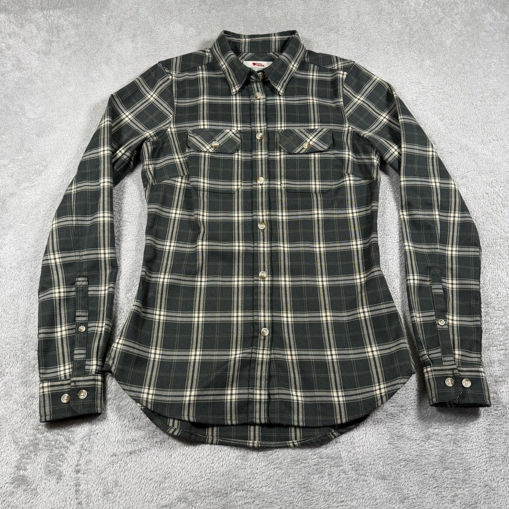 Fjallraven Shirt Womens XXS Green Plaid Flannel Long Sleeve Button Up‎ Hiking